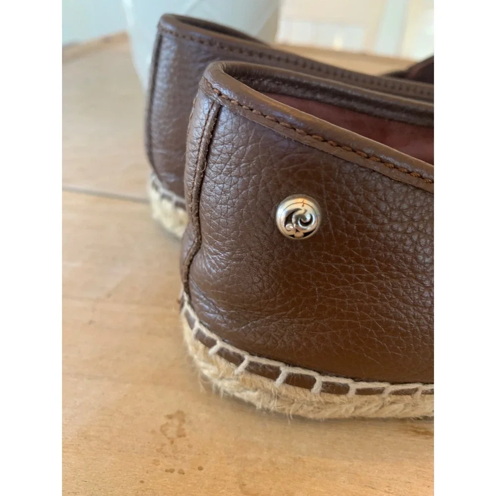 Brighton Groove Brown Pebbled Leather Espadrille Flats Medallion Womens 7‎
